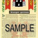 KRUEGER - GERMAN - Armorial Name History - Coat of Arms - Family Crest GIFT! 8.5x11