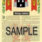 KRUG - SWISS - Armorial Name History - Coat of Arms - Family Crest GIFT! 8.5x11