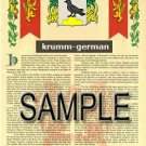 KRUMM - GERMAN - Armorial Name History - Coat of Arms - Family Crest GIFT! 8.5x11