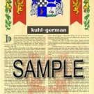 KUHL - GERMAN - Armorial Name History - Coat of Arms - Family Crest GIFT! 8.5x11