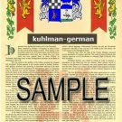 KUHLMAN - GERMAN - Armorial Name History - Coat of Arms - Family Crest GIFT! 8.5x11