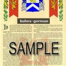 KUHNS - GERMAN - Armorial Name History - Coat of Arms - Family Crest GIFT! 8.5x11
