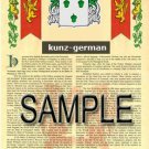 KUNZ - GERMAN - Armorial Name History - Coat of Arms - Family Crest GIFT! 8.5x11