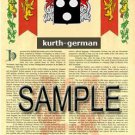 KURTH - GERMAN - Armorial Name History - Coat of Arms - Family Crest GIFT! 8.5x11
