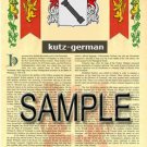 KUTZ - GERMAN - Armorial Name History - Coat of Arms - Family Crest GIFT! 8.5x11 KUTZ - GERMAN - Armorial Name History - Coat of Arms - Family Crest GIFT! 8.5x11
