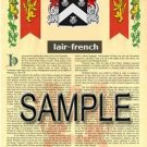 LAIR - FRENCH - Armorial Name History - Coat of Arms - Family Crest GIFT! 8.5x11
