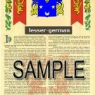 LESSER - GERMAN - Armorial Name History - Coat of Arms - Family Crest GIFT! 8.5x11