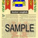 LESTER - ENGLISH - Armorial Name History - Coat of Arms - Family Crest GIFT! 8.5x11