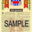 LIST - GERMAN - Armorial Name History - Coat of Arms - Family Crest GIFT! 8.5x11