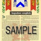 LOGSDON - ENGLISH - Armorial Name History - Coat of Arms - Family Crest GIFT! 8.5x11