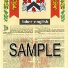 LUKER - ENGLISH - Armorial Name History - Coat of Arms - Family Crest GIFT! 8.5x11