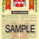 LUM - SCOTTISH - Armorial Name History - Coat of Arms - Family Crest GIFT! 8.5x11