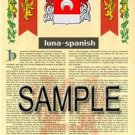 LUNA - SPANISH - Armorial Name History - Coat of Arms - Family Crest GIFT! 8.5x11