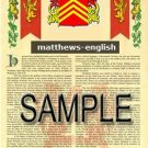 MATTHEWS - ENGLISH - Armorial Name History - Coat of Arms - Family Crest GIFT! 8.5x11