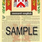 MENARD - ENGLISH - Armorial Name History - Coat of Arms - Family Crest GIFT! 8.5x11