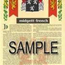 MIDGETT - FRENCH - Armorial Name History - Coat of Arms - Family Crest GIFT! 8.5x11