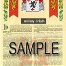 MILEY - IRISH - Armorial Name History - Coat of Arms - Family Crest GIFT! 8.5x11