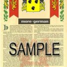 MORE - GERMAN - Armorial Name History - Coat of Arms - Family Crest GIFT! 8.5x11