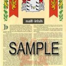 NALL - IRISH - Armorial Name History - Coat of Arms - Family Crest GIFT! 8.5x11