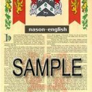NASON - ENGLISH - Armorial Name History - Coat of Arms - Family Crest GIFT! 8.5x11