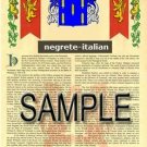 NEGRETE - ITALIAN - Armorial Name History - Coat of Arms - Family Crest GIFT! 8.5x11