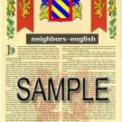 NEIGHBORS - ENGLISH - Armorial Name History - Coat of Arms - Family Crest GIFT! 8.5x11