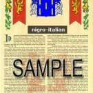NIGRO - ITALIAN - Armorial Name History - Coat of Arms - Family Crest GIFT! 8.5x11