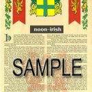 NOON - IRISH - Armorial Name History - Coat of Arms - Family Crest GIFT! 8.5x11
