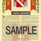 NUNO - SPANISH - Armorial Name History - Coat of Arms - Family Crest GIFT! 8.5x11