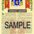ORDONEZ - SPANISH - Armorial Name History - Coat of Arms - Family Crest GIFT! 8.5x11