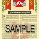 PARKINSON - ENGLISH - Armorial Name History - Coat of Arms - Family Crest GIFT! 8.5x11