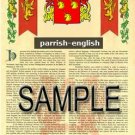 PARRISH - ENGLISH - Armorial Name History - Coat of Arms - Family Crest GIFT! 8.5x11