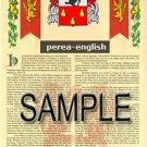 PEREA - ENGLISH - Armorial Name History - Coat of Arms - Family Crest GIFT! 8.5x11