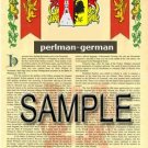 PERLMAN - GERMAN - Armorial Name History - Coat of Arms - Family Crest GIFT! 8.5x11