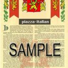 PIAZZA - ITALIAN - Armorial Name History - Coat of Arms - Family Crest GIFT! 8.5x11