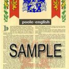 POOLE - ENGLISH - Armorial Name History - Coat of Arms - Family Crest GIFT! 8.5x11