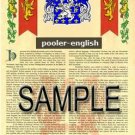 POOLER - ENGLISH - Armorial Name History - Coat of Arms - Family Crest GIFT! 8.5x11