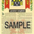 PRATER - ENGLISH - Armorial Name History - Coat of Arms - Family Crest GIFT! 8.5x11