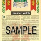 PROSSER - WELSH - Armorial Name History - Coat of Arms - Family Crest GIFT! 8.5x11