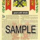 PURCELL - IRISH - Armorial Name History - Coat of Arms - Family Crest GIFT! 8.5x11