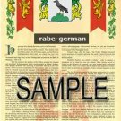 RABE - GERMAN - Armorial Name History - Coat of Arms - Family Crest GIFT! 8.5x11