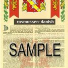 RASMUSSEN - DANISH - Armorial Name History - Coat of Arms - Family Crest GIFT! 8.5x11