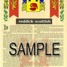 REDDICK - SCOTTISH - Armorial Name History - Coat of Arms - Family Crest GIFT! 8.5x11