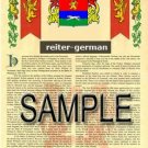 REITER - GERMAN - Armorial Name History - Coat of Arms - Family Crest GIFT! 8.5x11
