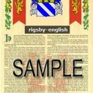 RIGSBY - ENGLISH - Armorial Name History - Coat of Arms - Family Crest GIFT! 8.5x11