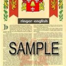 RINGER - ENGLISH - Armorial Name History - Coat of Arms - Family Crest GIFT! 8.5x11