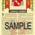 RODARTE - ENGLISH - Armorial Name History - Coat of Arms - Family Crest GIFT! 8.5x11