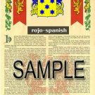ROJO - SPANISH - Armorial Name History - Coat of Arms - Family Crest GIFT! 8.5x11