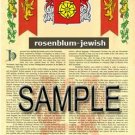 ROSENBLUM - JEWISH - Armorial Name History - Coat of Arms - Family Crest GIFT! 8.5x11