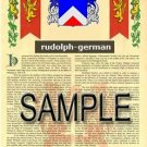 RUDOLPH - GERMAN - Armorial Name History - Coat of Arms - Family Crest GIFT! 8.5x11
